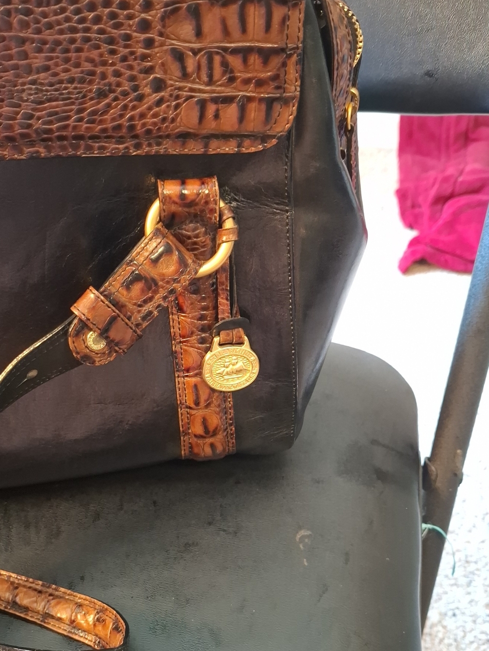 BRAHMIN Black Satchel with Brown Croc-Embossed Trim and Gold Hardware - Picture 2 of 9